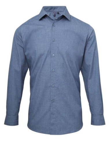 PRE-PR217-MEN'S CROSS-DYE ROLL SLEEVE POPLIN BAR SHIRT
